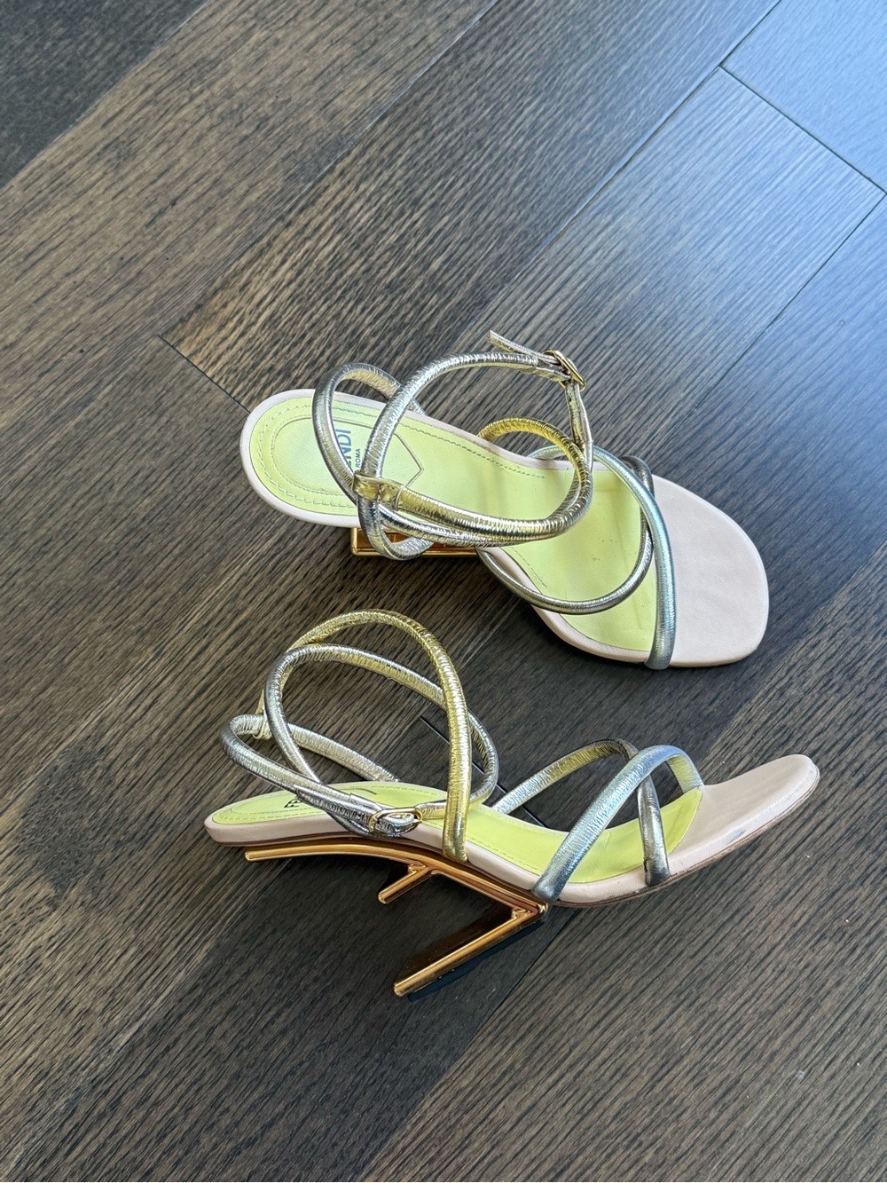 Fendi First Metallic Strappy High-Heel Sandals  37.5 (US 7/7.5)